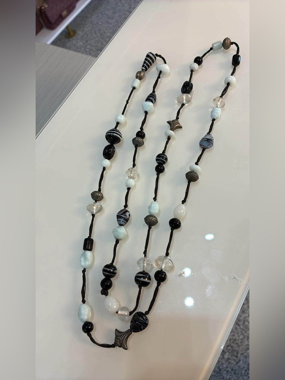 Black & White Multi-Bead Strand Necklace - Picture 2 of 5